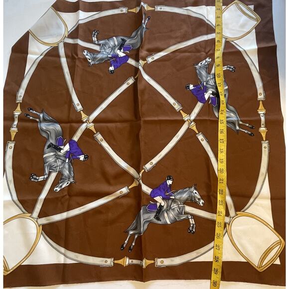 Equestrian Scarf 30" Square Brown Cream Purple Riding Horse Show Rope Bridle - Picture 5 of 5